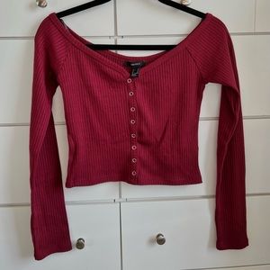 Forever 21 Ribbed Off the Shoulder sweater in a maroon color size M